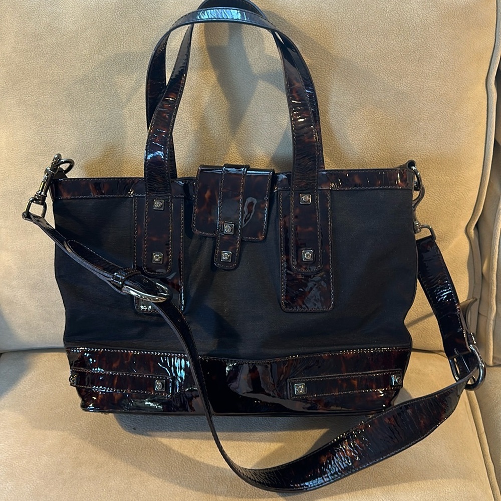 Stuart Weitzman GUC Vintage Patent and Fabric Tote Bag